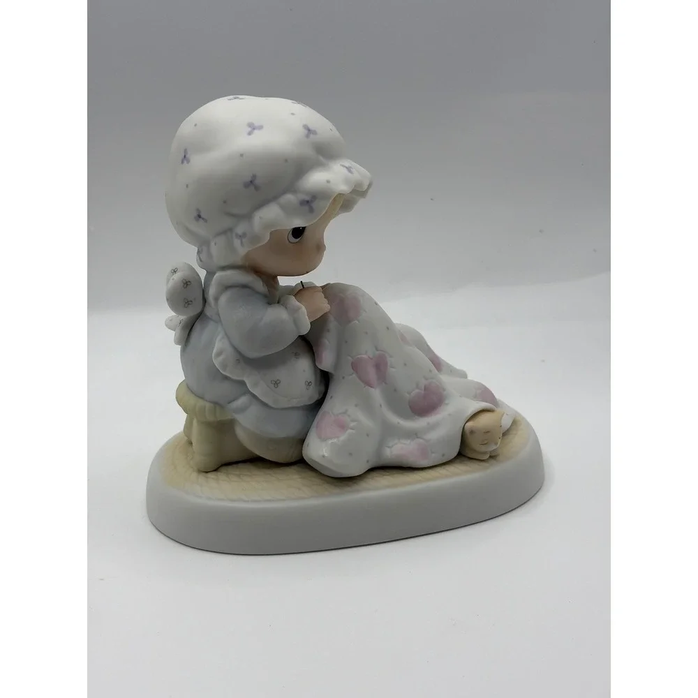 Precious Moments Love Covers All 12009 Girl Sewing Quilt Kitten 1984 Cross Mark